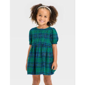 Cat and Jack Toddler Girls Short Sleeve Plaid Dress NWT Size 2T